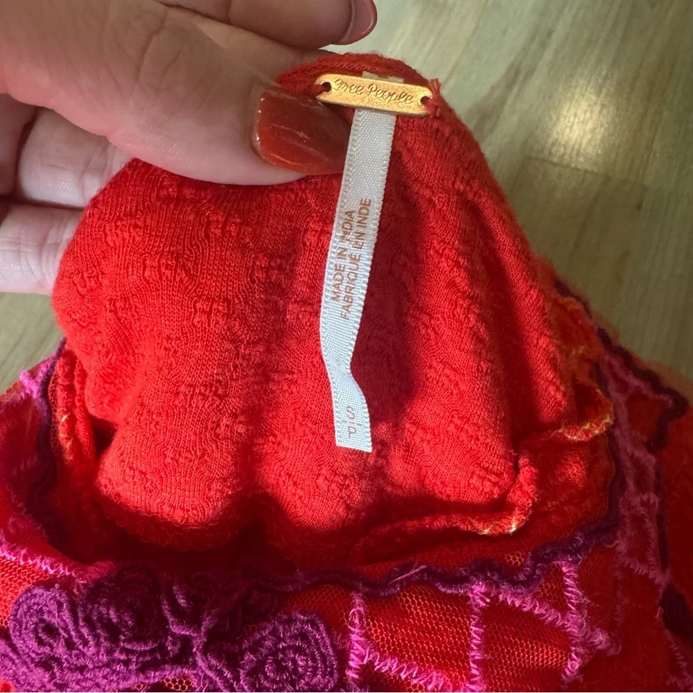 NWOT‎ Free People Begonia Embroidered Boho Top Red Size Small